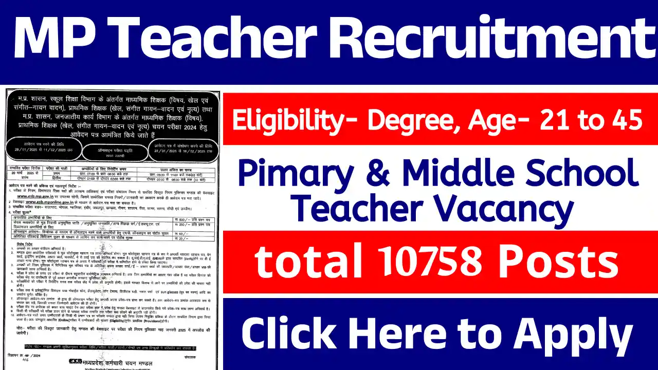 10758 Posts In MP Teacher Recruitment 2025: Click Here to Get Complete Details, and Apply Link