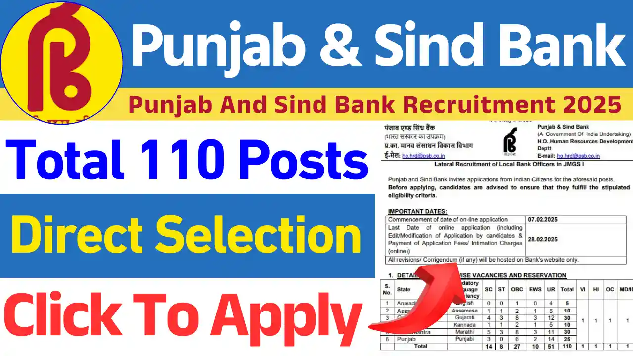 New Vacancy In Punjab And Sind Bank Recruitment 2025: Click Here to Apply